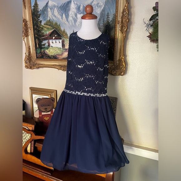 💙 Girls Speechless Navy Blue Sequin Tulle Dress Size 5 - Picture 1 of 7